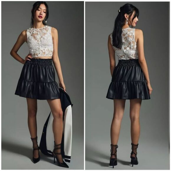 Anthropologie Somerset Mini Skirt Faux Leather in Black Size L - Picture 1 of 11